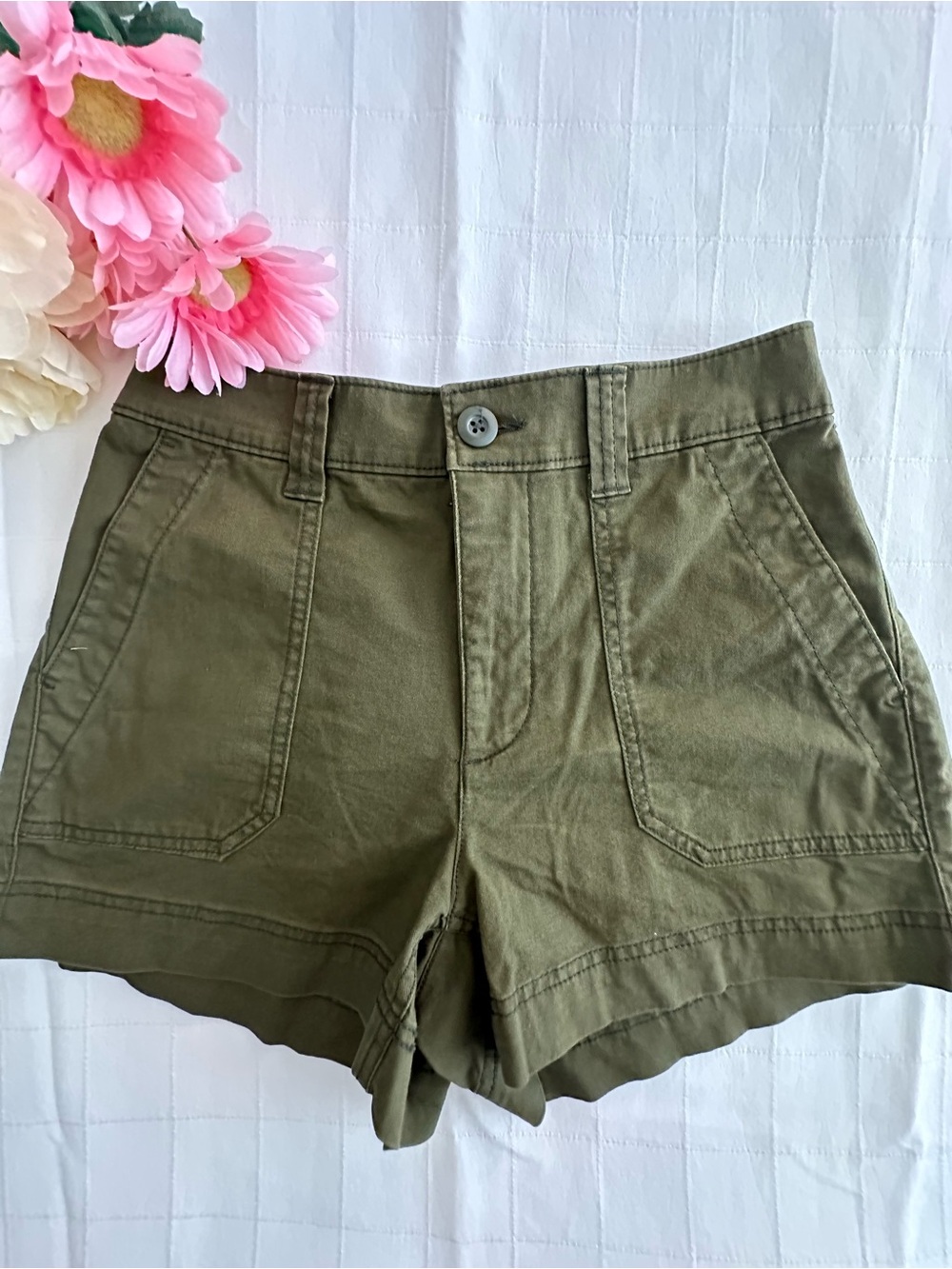 Old Navy Olive Utility High-Rise Cotton Shorts